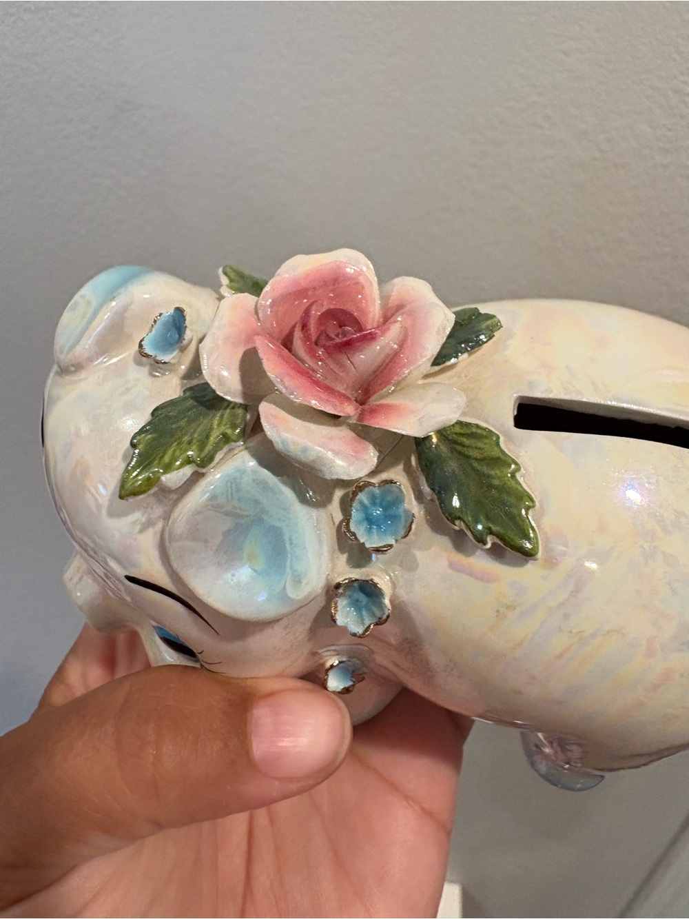 vintage ceramic iridescent hand painted piggy bank made in Japan EUC - Picture 10 of 14
